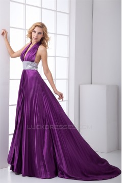 Sleeveless Pleats Elastic Woven Satin Puddle Train Prom/Formal Evening Dresses 02020891