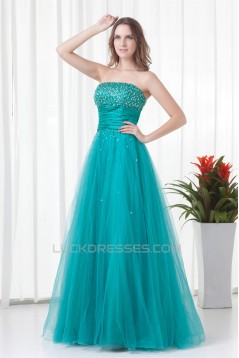 Strapless A-Line Sleeveless Satin Netting Prom/Formal Evening Dresses 02020918