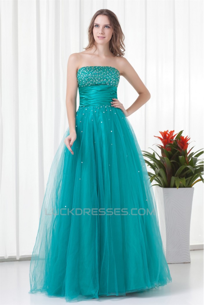 Strapless A-Line Sleeveless Satin Netting Prom/Formal Evening Dresses 02020918