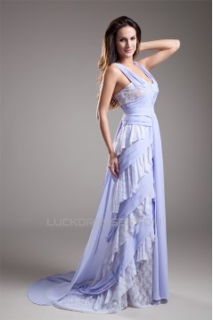 Straps Sheath/Column Chiffon Lace Silk like Satin Prom/Formal Evening Dresses 02020933