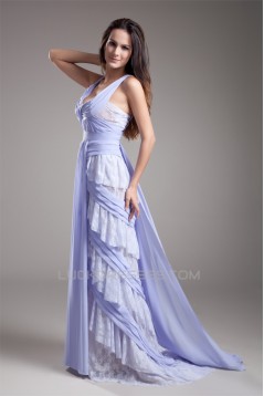 Straps Sheath/Column Chiffon Lace Silk like Satin Prom/Formal Evening Dresses 02020933