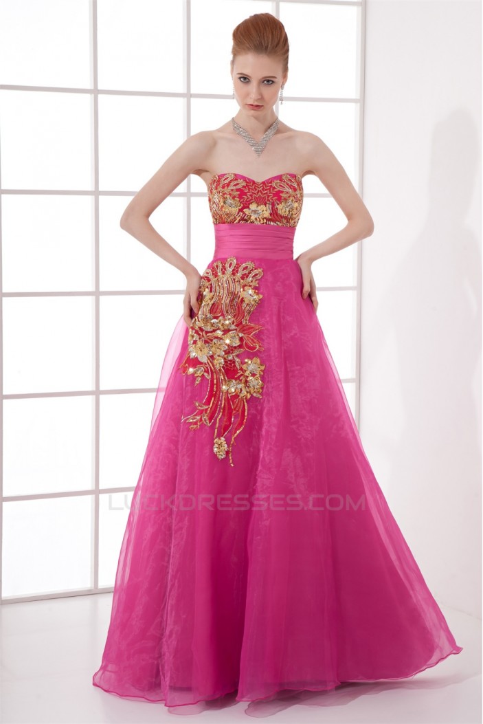Sweetheart Sleeveless Pleats Satin Organza Prom/Formal Evening Dresses 02020946