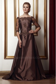 A-Line Half Sleeves Beaded Applique Evening Party Mother of the Bride Dresses 02020976