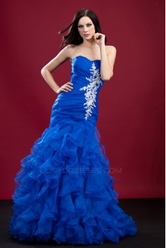 Trumpet/Mermaid Sweetheart Beaded Long Blue Organza Prom Evening Party Dresses 02020982