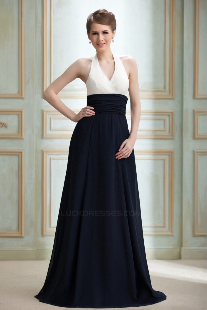 A-Line Halter Long Chiffon Prom Evening Party Bridesmaid Dresses 02020990