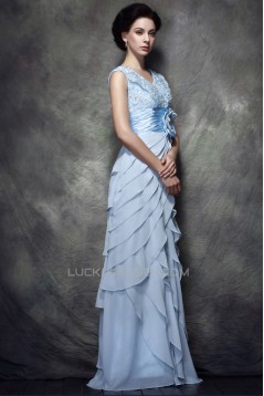 Sheath/Column V-Neck Long Chiffon Lace Prom Evening Party Dresses 02020992