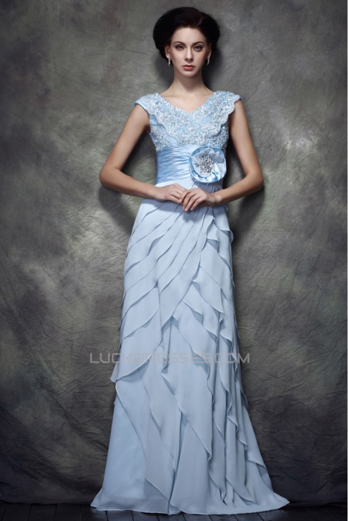 Sheath/Column V-Neck Long Chiffon Lace Prom Evening Party Dresses 02020992