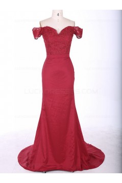 Trumpet/Mermaid Off-the-Shoulder Long Black Lace Prom Evening Formal Dresses 3020008