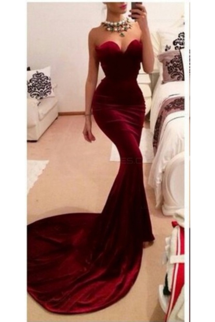 Trumpet/Mermaid Sweetheart Long Red Prom Evening Formal Dresses 3020036