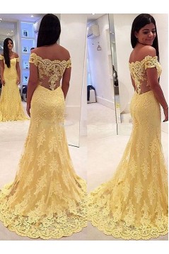 Off-the-Shoulder Lace Long Yellow Prom Evening Formal Dresses 3020061