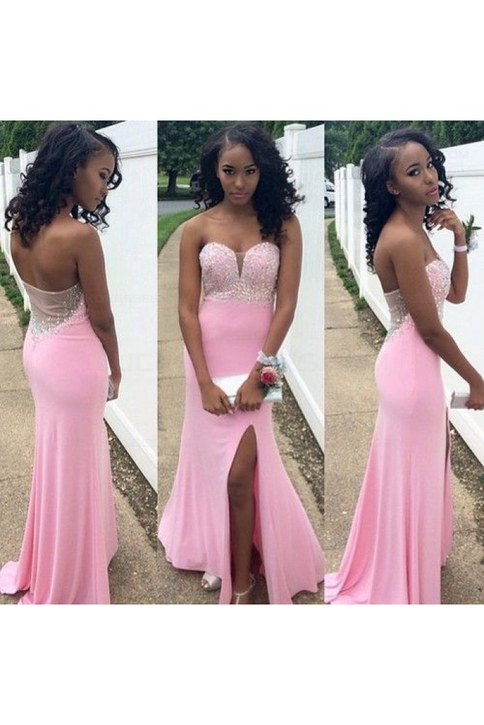 Beaded Long Pink Sweetheart Prom Evening Formal Dresses 3020067