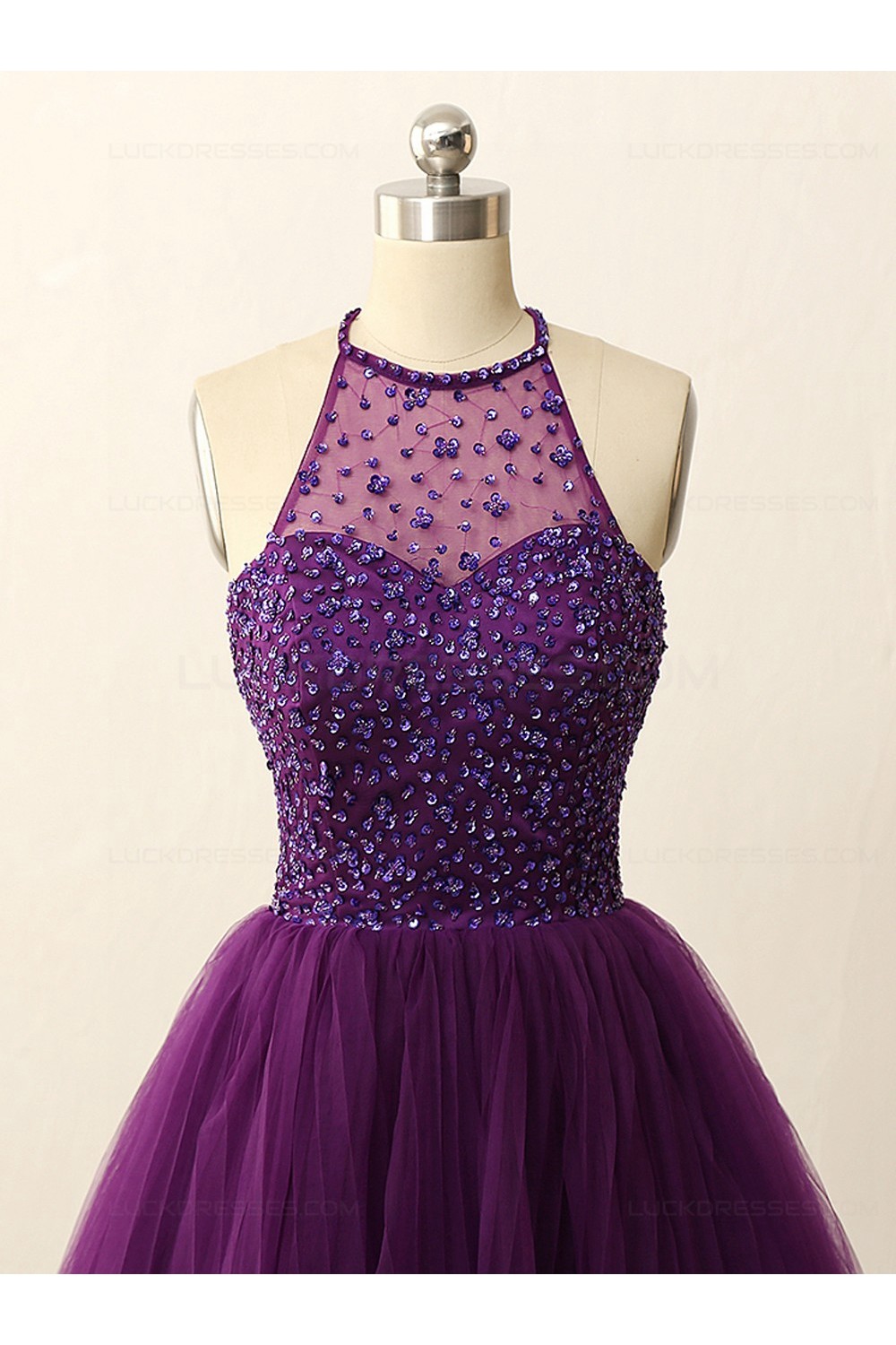 A-Line Short Sequins Purple Prom Evening Bridesmaid Cocktail Homecoming