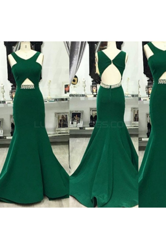 Mermaid Long Green Beaded Prom Formal Evening Party Dresses 3021006