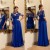 Long Royal Blue Lace Appliques and Chiffon Prom Formal Evening Party Dresses 3021017