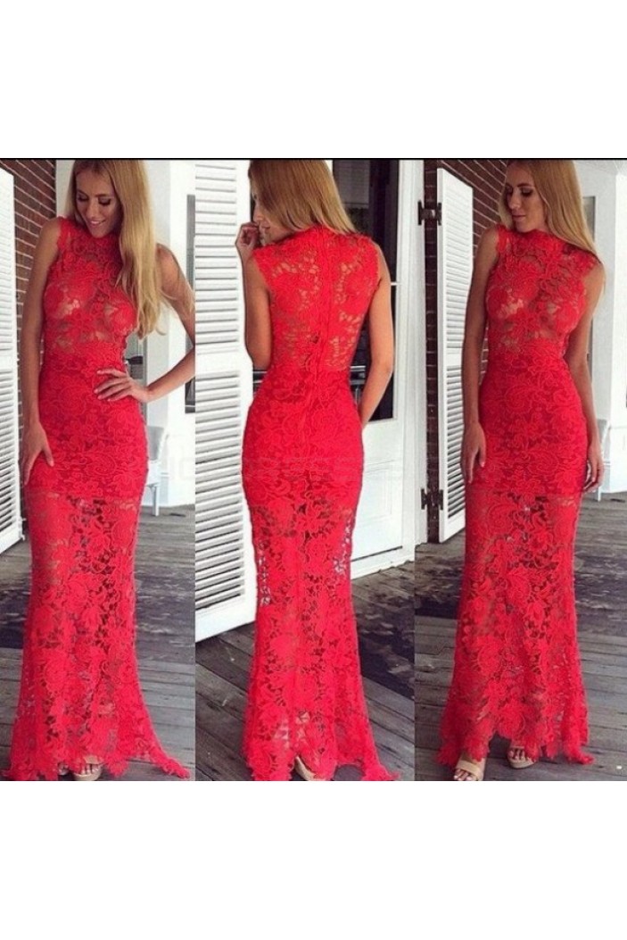 Mermaid Long Red Lace Prom Formal Evening Party Dresses 3021028