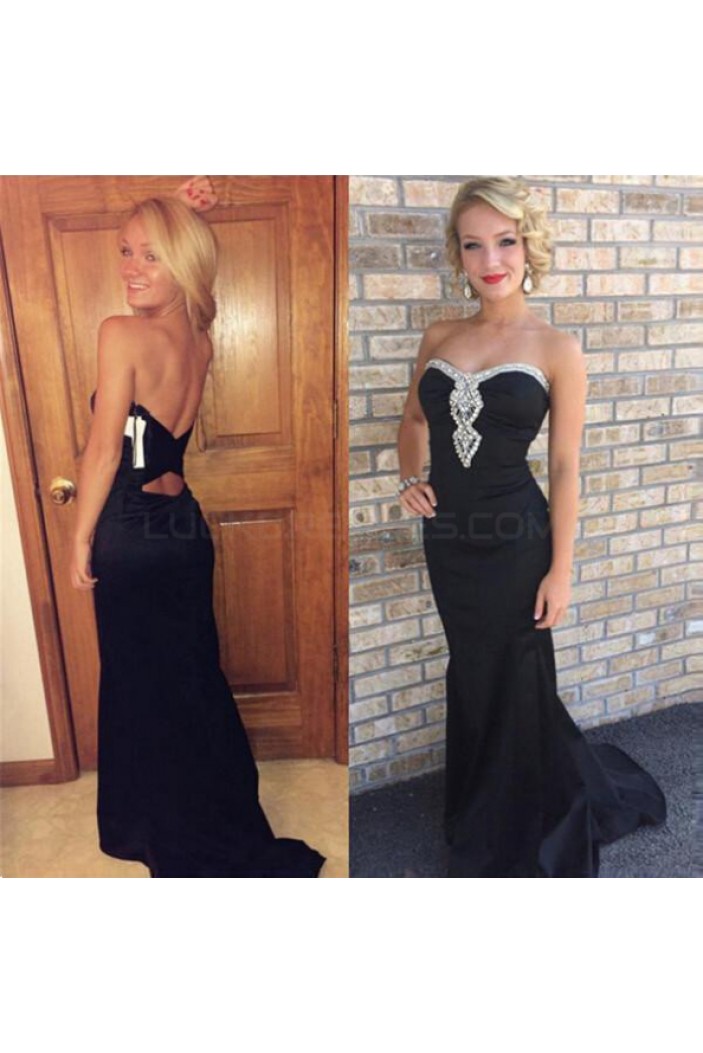 Long Black Beaded Prom Formal Evening Party Dresses 3021063