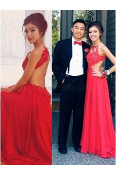 Long Red Lace Chiffon Prom Formal Evening Party Dresses 3021065