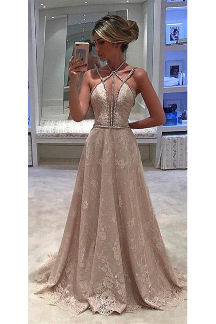 A-Line Beaded Lace Prom Formal Evening Party Dresses 3021113