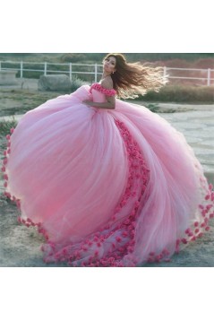 Long Pink Off-the-Shoulder Ball Gown Prom Formal Evening Party Dresses 3021155