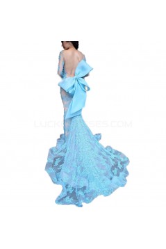 Mermaid Long Blue Lace Prom Formal Evening Party Dresses 3021156