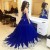 Long Blue Ball Gown Prom Formal Evening Party Dresses with Gold Lace Appliques 3021161