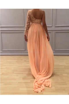 Long Chiffon One Sleeves Lace Prom Formal Evening Party Dresses 3021167