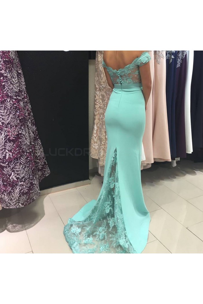 Mermaid Green Off-the-Shoulder Lace Prom Formal Evening Party Dresses 3021183