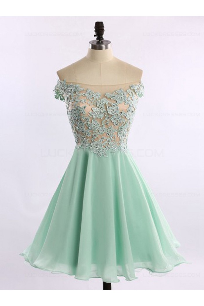 A-Line Off-the-Shoulder Chiffon Lace Appliques Prom Evening Homecoming Cocktail Dresses 3020120