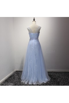 A-Line Long Blue Lace Prom Formal Evening Party Dresses 3021220