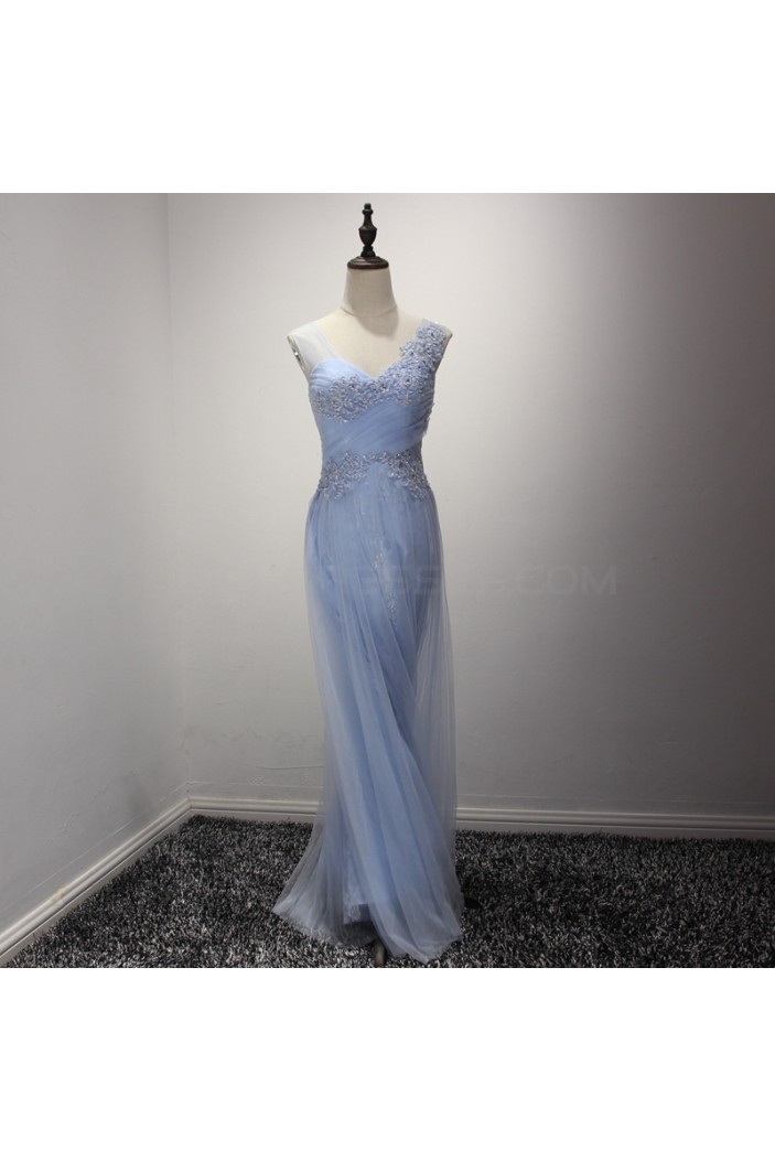 A-Line Long Blue Lace Prom Formal Evening Party Dresses 3021220