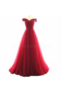 Long Red Off-the-Shoulder Prom Formal Evening Party Dresses 3021221
