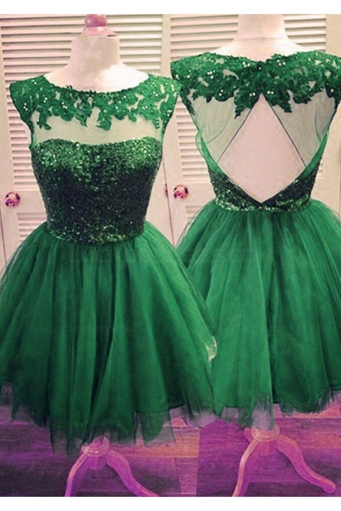 Short Green Sequins Lace Appliques Prom Evening Homecoming Cocktail Dresses 3020126