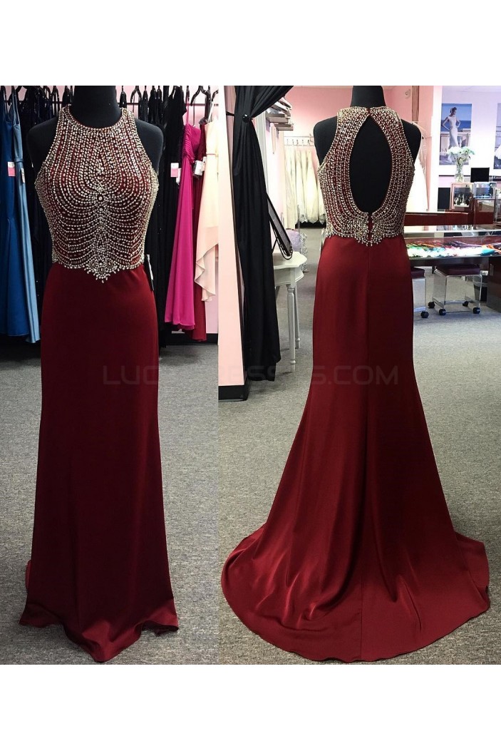 Beaded Burgundy Long Prom Formal Evening Party Dresses 3021261