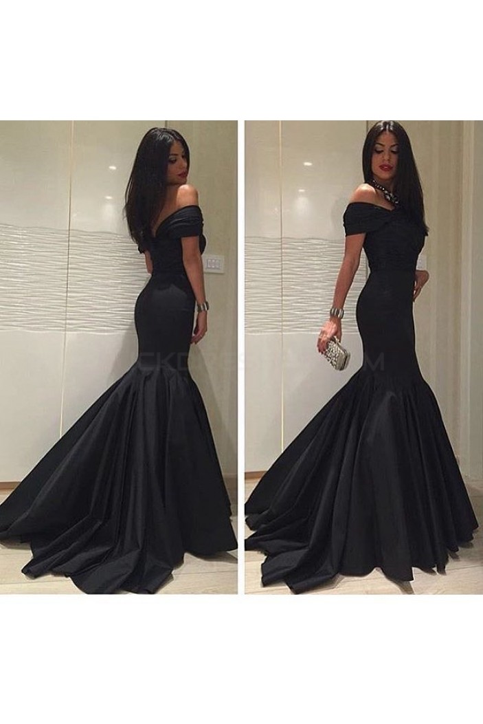 Long Black Mermaid Off-the-Shoulder Prom Formal Evening Party Dresses 3021296