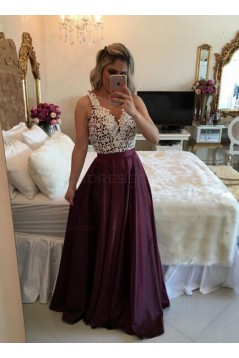 A-Line Straps Sleeveless See Through Back Lace Long Prom Evening Formal Dresses 3020131