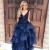 Long Navy Blue Lace V-Neck Prom Formal Evening Party Dresses 3021322