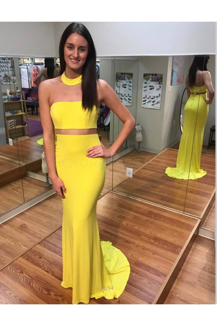 Long Yellow Mermaid Two Pieces Prom Formal Evening Party Dresses 3021348