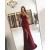 Burgundy Long V-Neck Prom Formal Evening Party Dresses with Slit 3021349