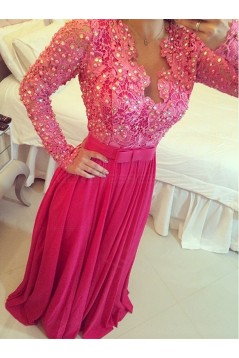 Long Sleeves Beaded Lace Chiffon Long Prom Evening Formal Dresses 3020135