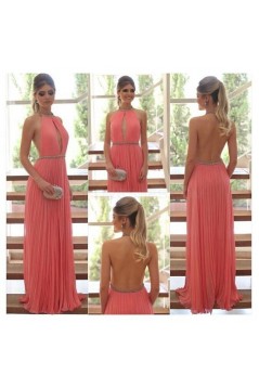 Sexy Halter Backless Chiffon Beaded Prom Formal Evening Party Dresses 3021411
