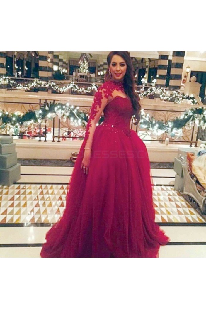 Ball Gown Long Sleeves Lace Prom Formal Evening Party Dresses 3021458