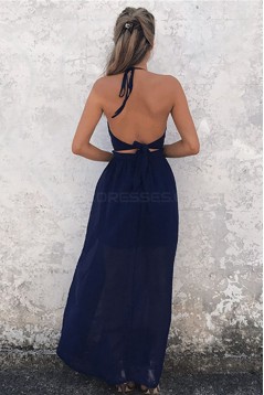 Sexy Halter Long Navy Blue Chiffon Prom Formal Evening Party Dresses 3021467