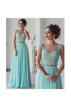 Long Blue Two Pieces Lace Chiffon Prom Formal Evening Party Dresses 3021481