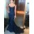 Navy Blue Mermaid Sequins Straps Sleeveless Long Prom Evening Formal Dresses 3020149