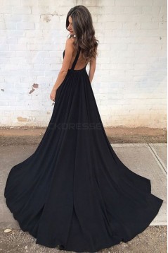 Long Black V-Neck Prom Formal Evening Party Dresses 3021501