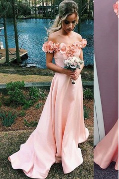 A-Line Off-the-Shoulder Prom Formal Evening Party Dresses with Handmade Flowers 3021502