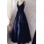 Long Blue Lace Satin V-Neck Prom Formal Evening Party Dresses 3021513