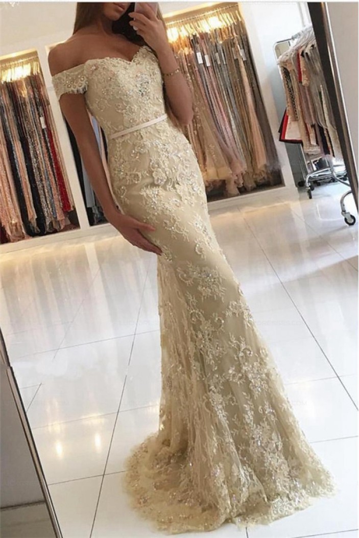 Mermaid Off-the-Shoulder Lace Long Prom Dresses Evening Gowns 3021532
