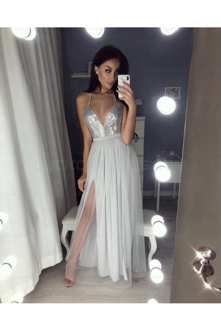 Sexy V-Neck Sequins and Tulle Prom Evening Party Dresses 3021540
