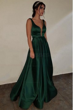 Elegant V-Neck Long Green Prom Evening Formal Dresses 3021541